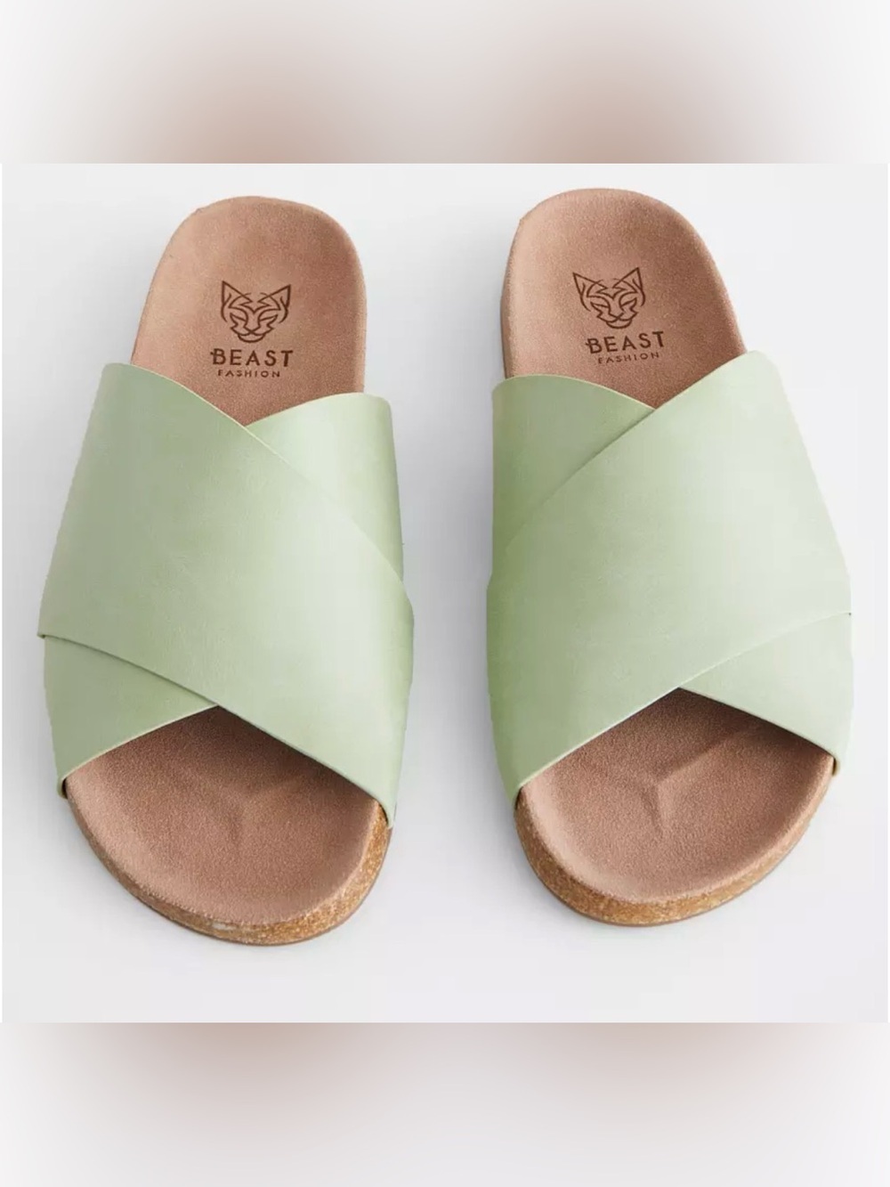 BEAST FASHION Women's Light Mint Crisscross Slide Sandals